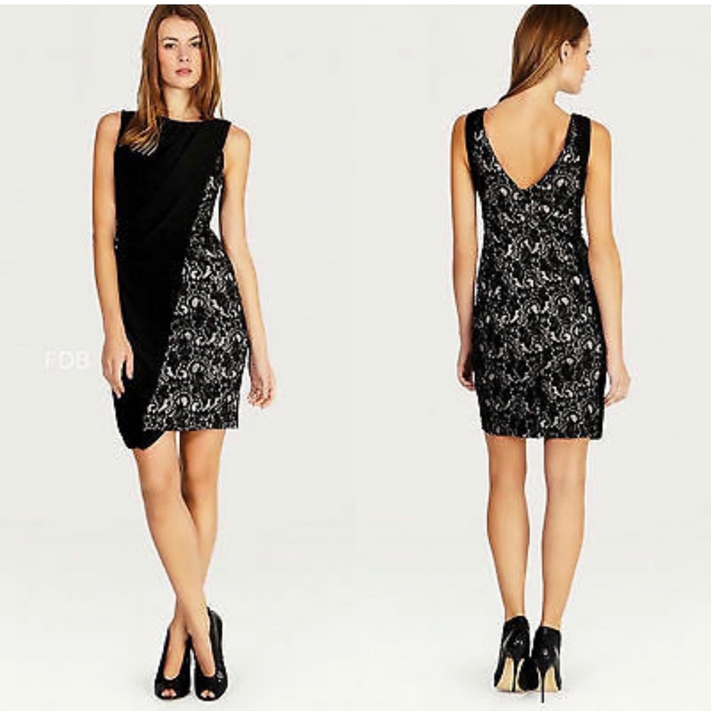 Karen Millen Lace Jersey Draped Black Dress